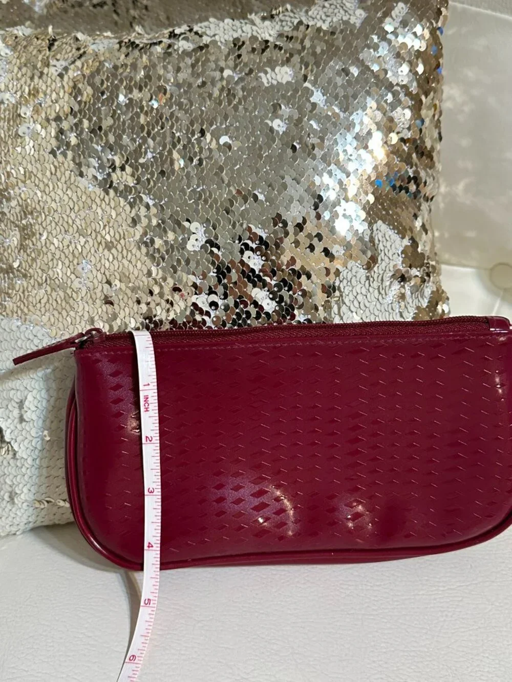 Vintage Clinique Cranberry Burgundy Embossed Patent Makeup Cosmetic Bag Pouch Y2